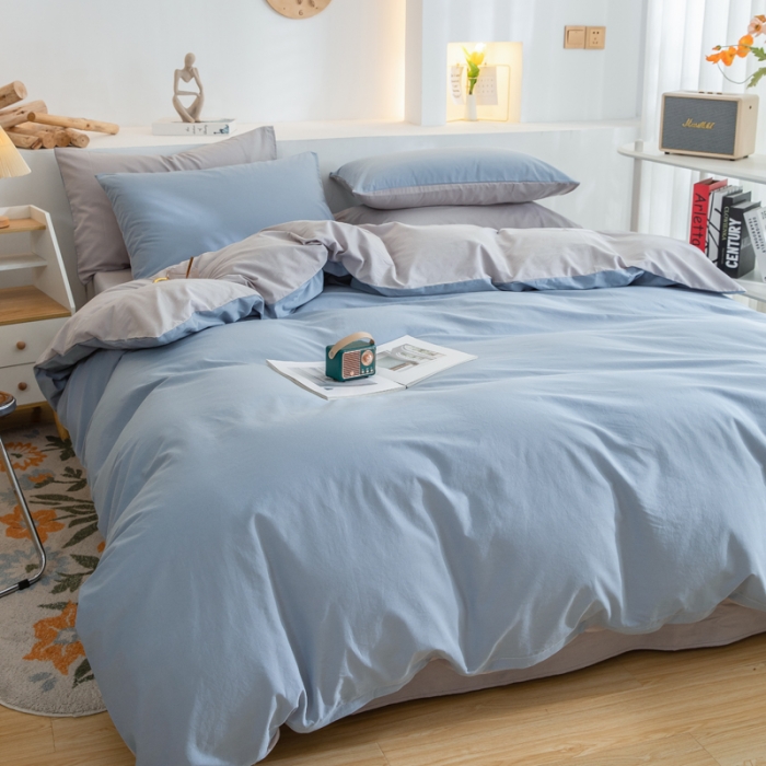 91家纺网 家纺一手货源 找家纺 柠萌家居 2023新款全棉双拼水洗棉单品单被套 双拼-浅蓝灰