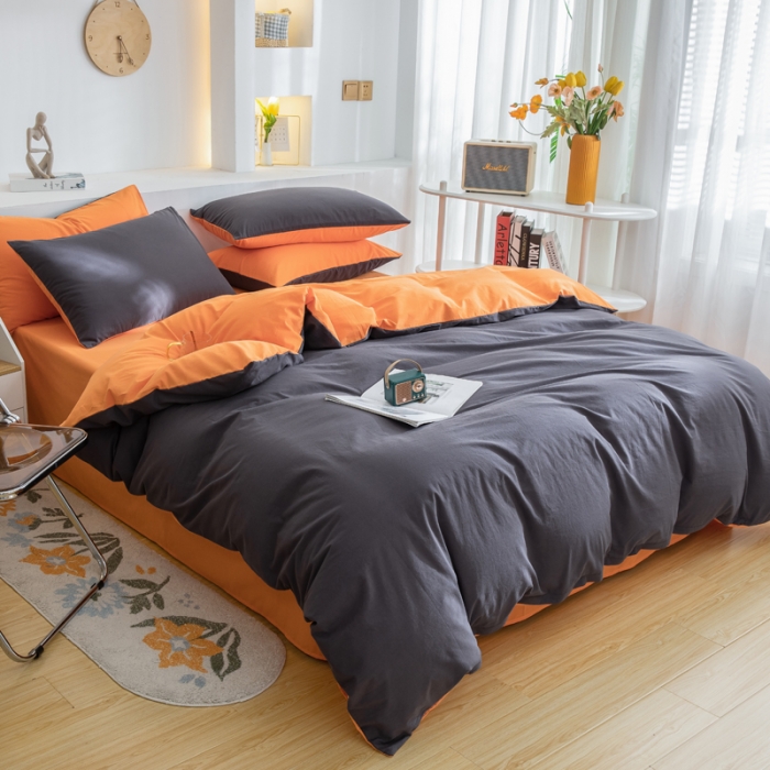 91家纺网 家纺一手货源 找家纺 柠萌家居 2023新款全棉双拼水洗棉单品单被套 双拼-深灰桔