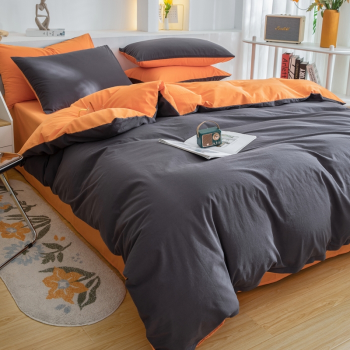 91家纺网 家纺一手货源 找家纺 柠萌家居 2023新款全棉双拼水洗棉单品单被套 双拼-深灰桔