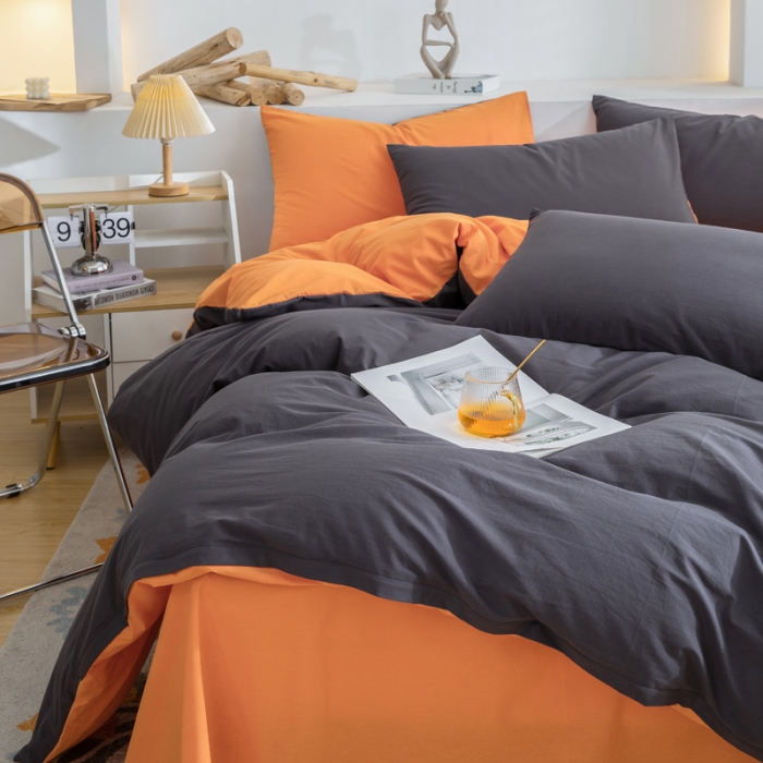 91家纺网 家纺一手货源 找家纺 柠萌家居 2023新款全棉双拼水洗棉单品单被套 双拼-深灰桔