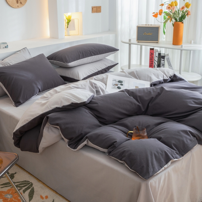 91家纺网 家纺一手货源 找家纺 柠萌家居 2023新款全棉双拼水洗棉单品单被套 双拼-深灰浅灰