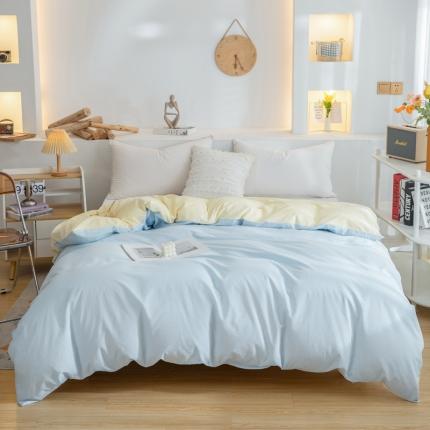 柠萌家居 2023新款全棉双拼水洗棉单品单被套 双拼-天蓝奶黄
