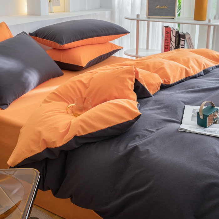 91家纺网 家纺一手货源 找家纺 柠萌家居 2023新款全棉双拼水洗棉单品单被套 双拼-深灰桔