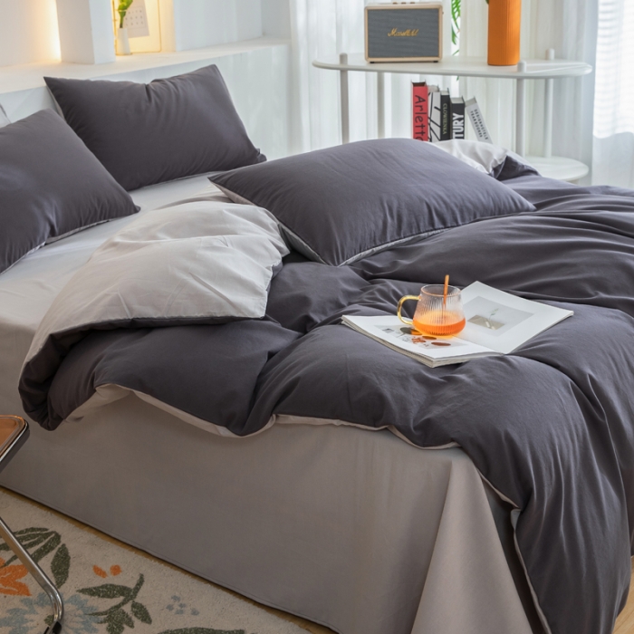 91家纺网 家纺一手货源 找家纺 柠萌家居 2023新款全棉双拼水洗棉单品单被套 双拼-深灰浅灰