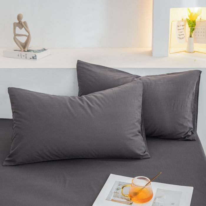 91家纺网 家纺一手货源 找家纺 柠萌家居 2024新款全棉双拼水洗棉四件套 双拼-低调灰