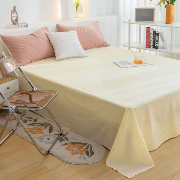 91家纺网 家纺一手货源 找家纺 柠萌家居 2024新款全棉双拼水洗棉四件套 双拼-豆沙奶黄