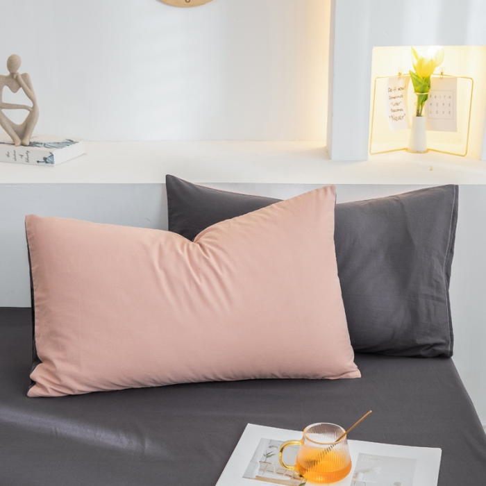 91家纺网 家纺一手货源 找家纺 柠萌家居 2024新款全棉双拼水洗棉四件套 双拼-豆沙深灰