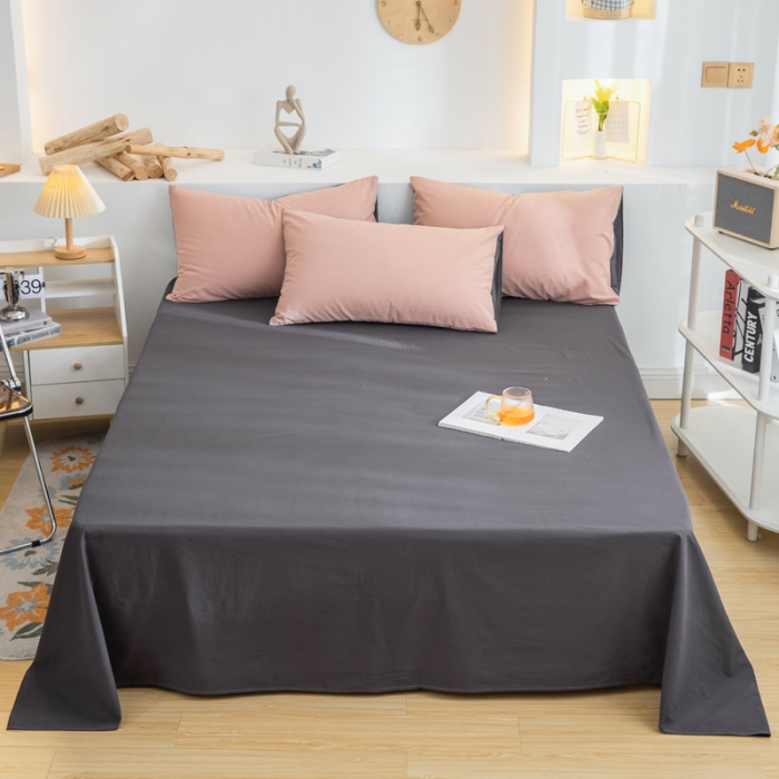 91家纺网 家纺一手货源 找家纺 柠萌家居 2024新款全棉双拼水洗棉四件套 双拼-豆沙深灰