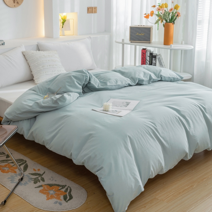 91家纺网 家纺一手货源 找家纺 柠萌家居 2024新款全棉双拼水洗棉四件套 双拼-繁星蓝