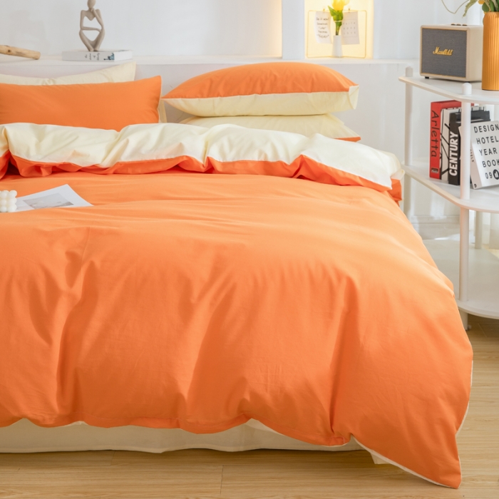 91家纺网 家纺一手货源 找家纺 柠萌家居 2024新款全棉双拼水洗棉四件套 双拼-桔浅米