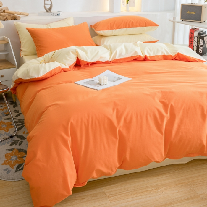 91家纺网 家纺一手货源 找家纺 柠萌家居 2024新款全棉双拼水洗棉四件套 双拼-桔浅米