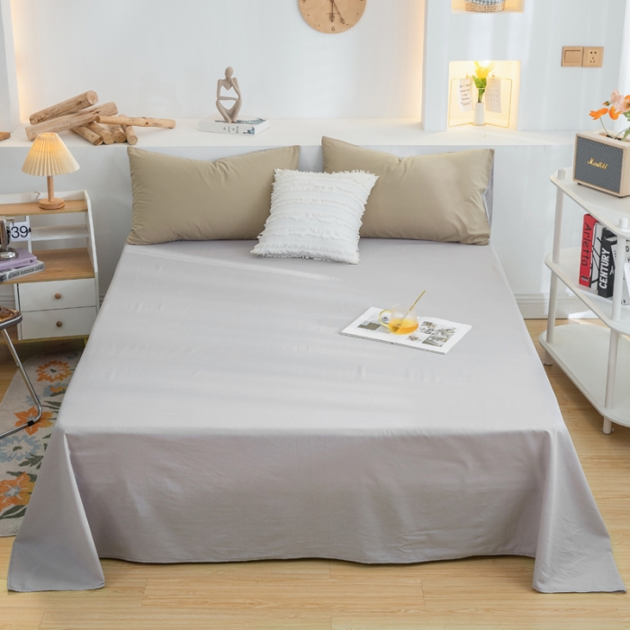 91家纺网 家纺一手货源 找家纺 柠萌家居 2024新款全棉双拼水洗棉四件套 双拼-卡其浅灰