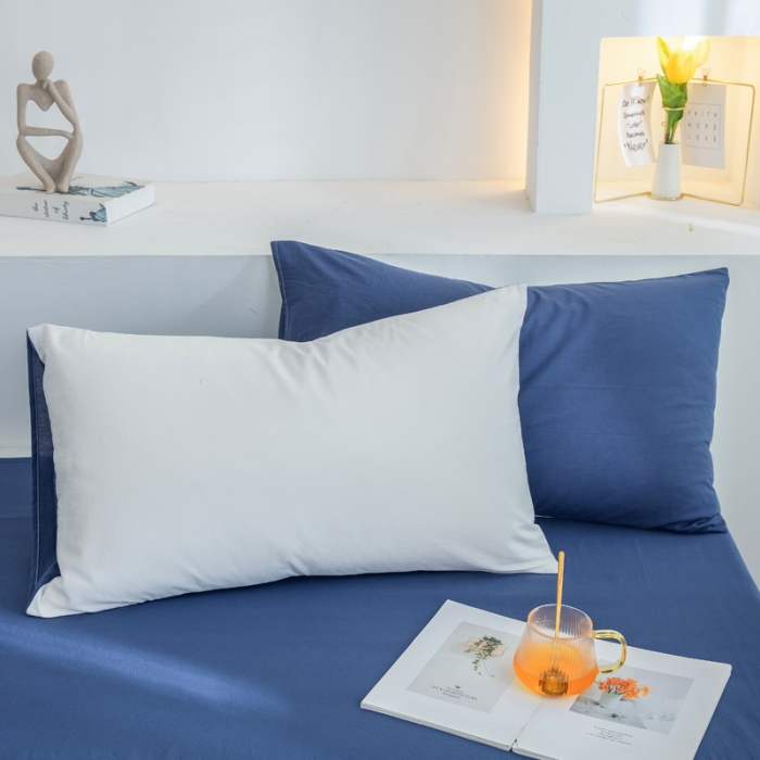 91家纺网 家纺一手货源 找家纺 柠萌家居 2024新款全棉双拼水洗棉四件套 双拼-奶白深蓝