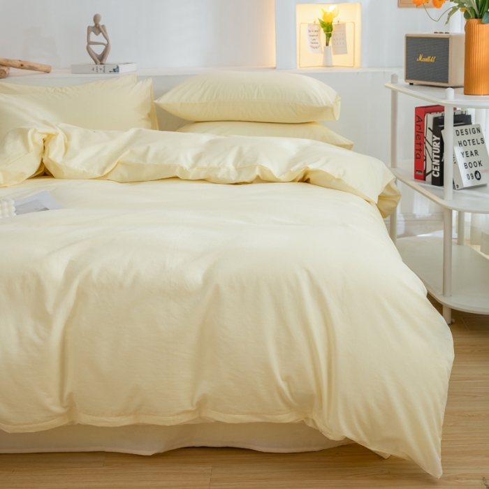 91家纺网 家纺一手货源 找家纺 柠萌家居 2024新款全棉双拼水洗棉四件套 双拼-奶黄