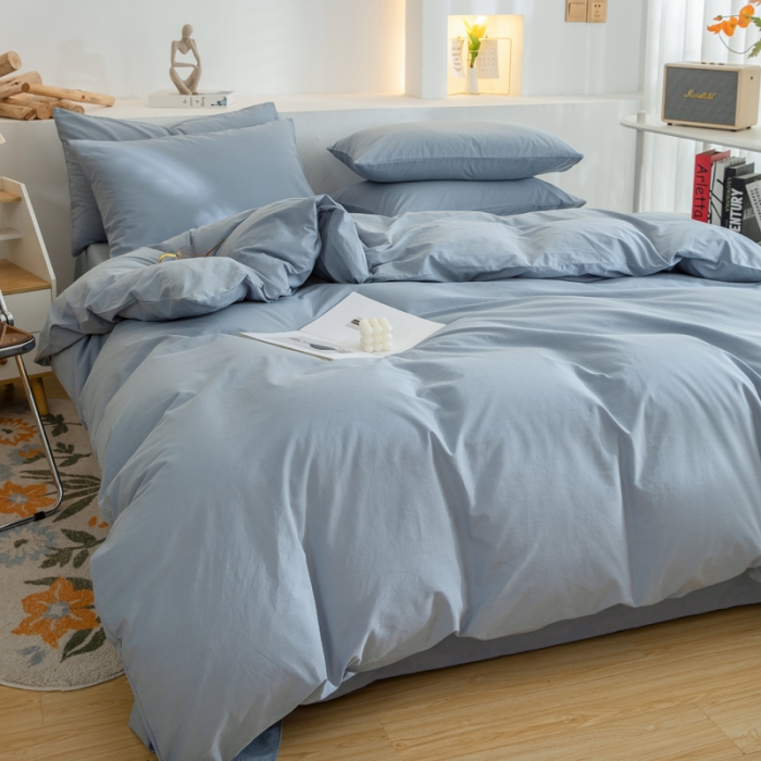 91家纺网 家纺一手货源 找家纺 柠萌家居 2024新款全棉双拼水洗棉四件套 双拼-浅蓝