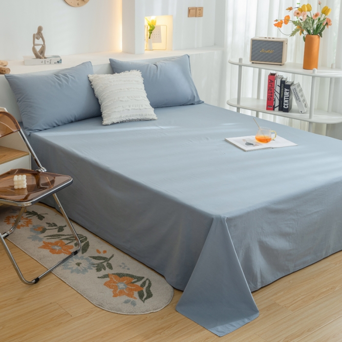 91家纺网 家纺一手货源 找家纺 柠萌家居 2024新款全棉双拼水洗棉四件套 双拼-浅蓝