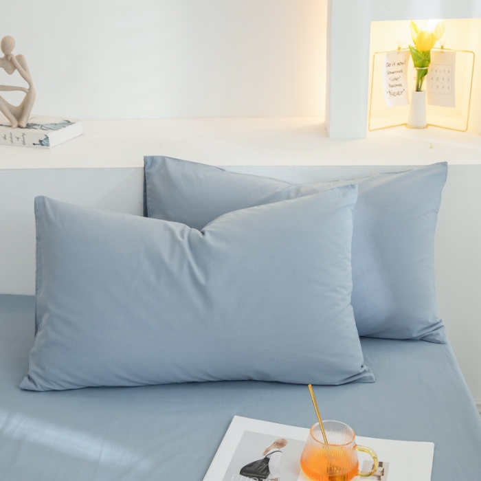 91家纺网 家纺一手货源 找家纺 柠萌家居 2024新款全棉双拼水洗棉四件套 双拼-浅蓝