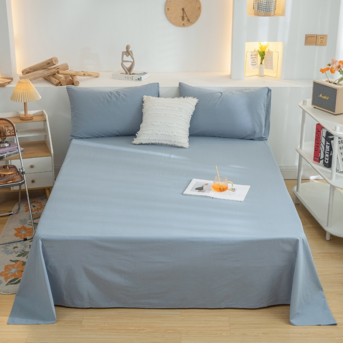 91家纺网 家纺一手货源 找家纺 柠萌家居 2024新款全棉双拼水洗棉四件套 双拼-浅蓝