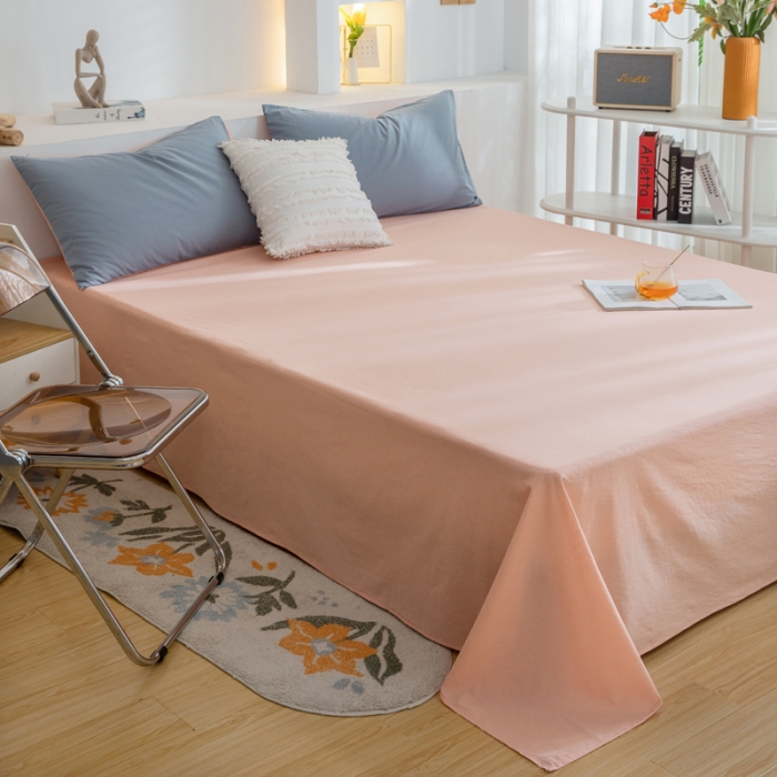 91家纺网 家纺一手货源 找家纺 柠萌家居 2024新款全棉双拼水洗棉四件套 双拼-浅蓝粉