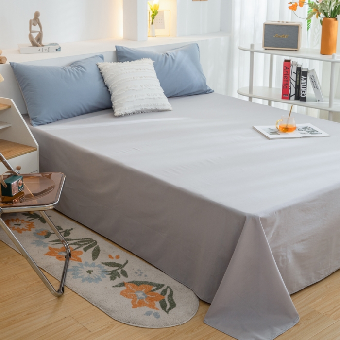 91家纺网 家纺一手货源 找家纺 柠萌家居 2024新款全棉双拼水洗棉四件套 双拼-浅蓝灰