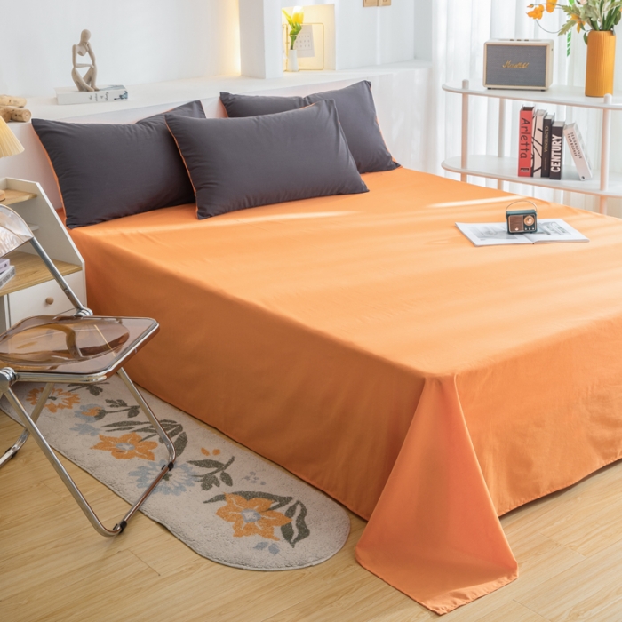 91家纺网 家纺一手货源 找家纺 柠萌家居 2024新款全棉双拼水洗棉四件套 双拼-深灰桔