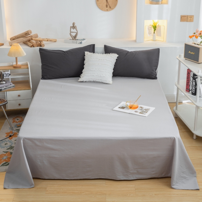 91家纺网 家纺一手货源 找家纺 柠萌家居 2024新款全棉双拼水洗棉四件套 双拼-深灰浅灰