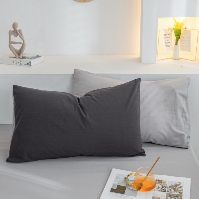 91家纺网 家纺一手货源 找家纺 柠萌家居 2024新款全棉双拼水洗棉四件套 双拼-深灰浅灰