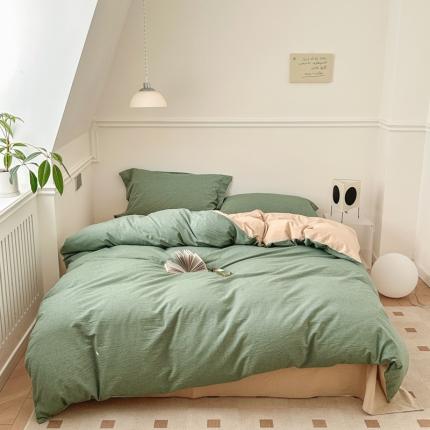 91家纺网 家纺一手货源 找家纺 （总）嘉汀兰 2023新款全棉色织水洗棉纯色撞色款四件套