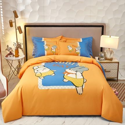 91家纺网 家纺一手货源 找家纺 雲归梦2023新款13372全棉活性大版印花简约居家四件套 波比兔桔