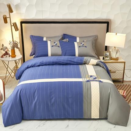 91家纺网 家纺一手货源 找家纺 雲归梦2023新款13372全棉活性大版印花简约居家四件套 伯爵蓝