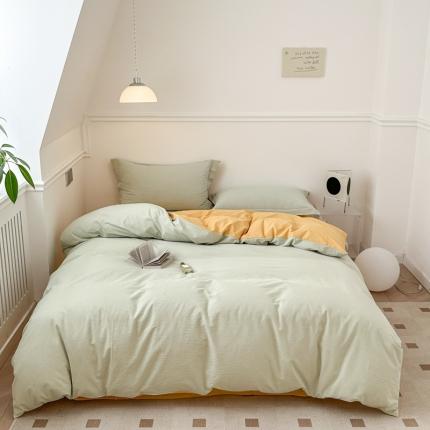 嘉汀兰 2023新款全棉色织水洗棉纯色撞色款四件套 春日来信