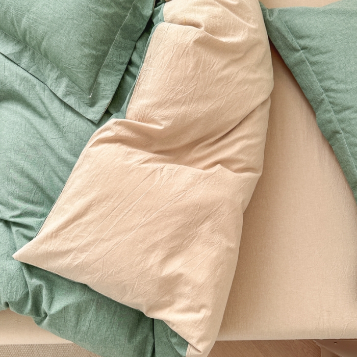 91家纺网 家纺一手货源 找家纺 嘉汀兰 2023新款全棉色织水洗棉纯色撞色款四件套 蓝莓冰沙