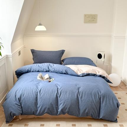 嘉汀兰 2023新款全棉色织水洗棉纯色撞色款四件套 梦中的蓝玫瑰