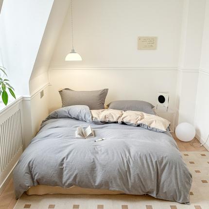 嘉汀兰 2023新款全棉色织水洗棉纯色撞色款四件套 曲奇巧克力