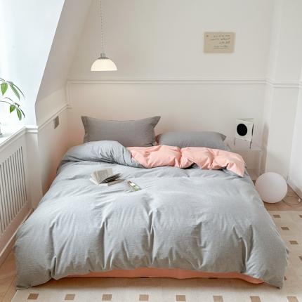 嘉汀兰 2023新款全棉色织水洗棉纯色撞色款四件套 少女的山茶花