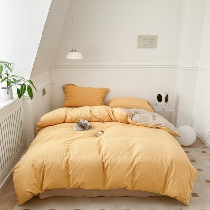 嘉汀兰 2023新款全棉色织水洗棉纯色撞色款四件套 香蕉可颂