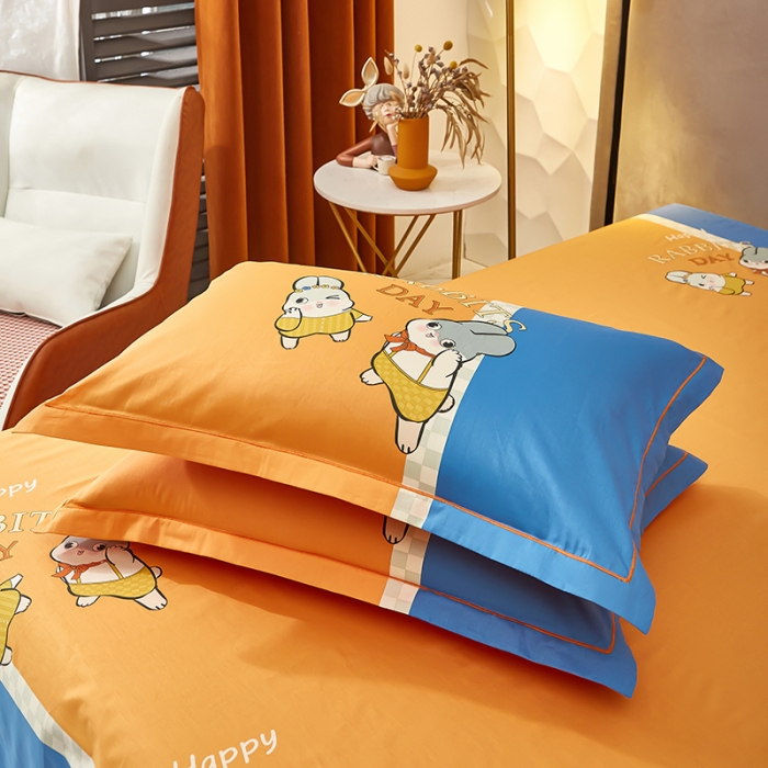 91家纺网 家纺一手货源 找家纺 雲归梦2023新款13372全棉活性大版印花简约居家四件套 波比兔桔