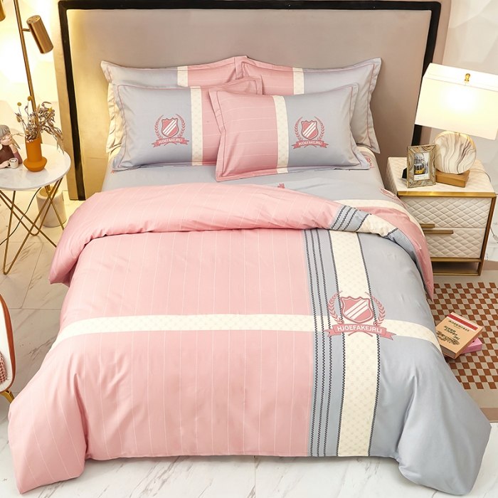 91家纺网 家纺一手货源 找家纺 雲归梦2023新款13372全棉活性大版印花简约居家四件套 伯爵粉