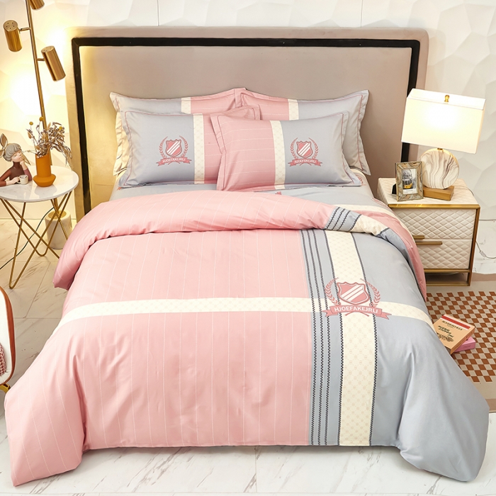 91家纺网 家纺一手货源 找家纺 雲归梦2023新款13372全棉活性大版印花简约居家四件套 伯爵粉