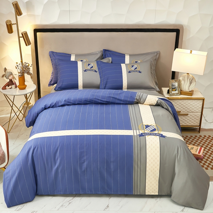 91家纺网 家纺一手货源 找家纺 雲归梦2023新款13372全棉活性大版印花简约居家四件套 伯爵蓝