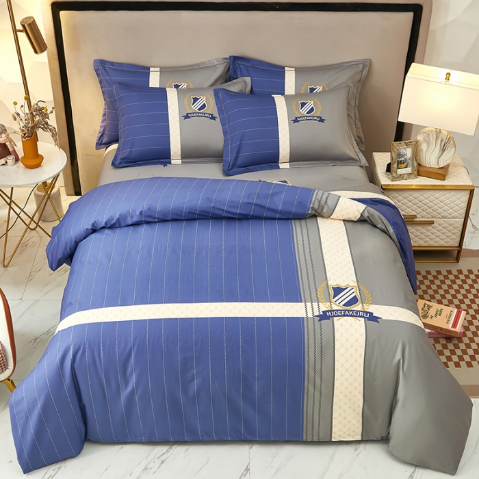 91家纺网 家纺一手货源 找家纺 雲归梦2023新款13372全棉活性大版印花简约居家四件套 伯爵蓝