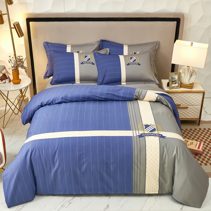 91家纺网 家纺一手货源 找家纺 雲归梦2023新款13372全棉活性大版印花简约居家四件套 伯爵蓝