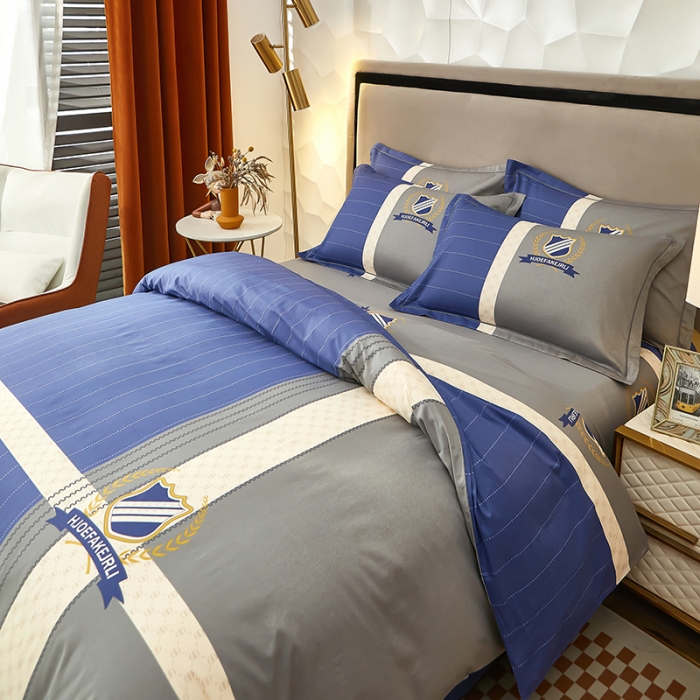 91家纺网 家纺一手货源 找家纺 雲归梦2023新款13372全棉活性大版印花简约居家四件套 伯爵蓝