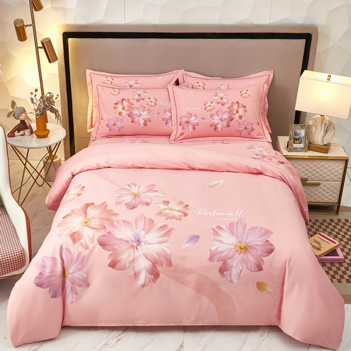 91家纺网 家纺一手货源 找家纺 雲归梦2023新款13372全棉活性大版印花简约居家四件套 粉黛粉