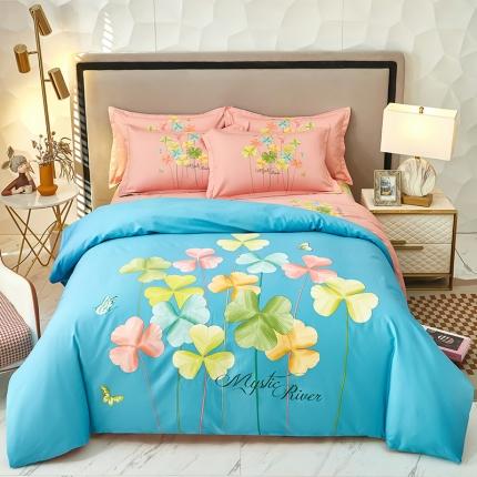 雲归梦2023新款13372全棉活性大版印花简约居家四件套 风动玲心蓝