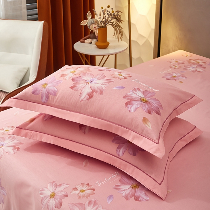 91家纺网 家纺一手货源 找家纺 雲归梦2023新款13372全棉活性大版印花简约居家四件套 粉黛粉