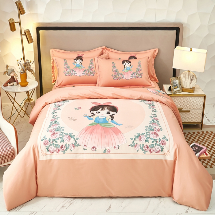 91家纺网 家纺一手货源 找家纺 雲归梦2023新款13372全棉活性大版印花简约居家四件套 花仙子粉