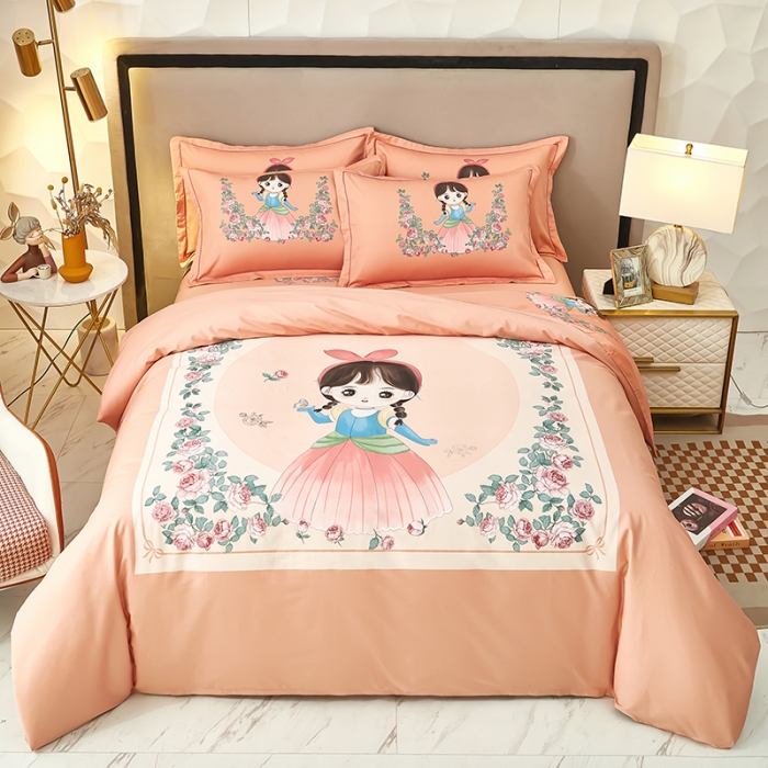 91家纺网 家纺一手货源 找家纺 雲归梦2023新款13372全棉活性大版印花简约居家四件套 花仙子粉