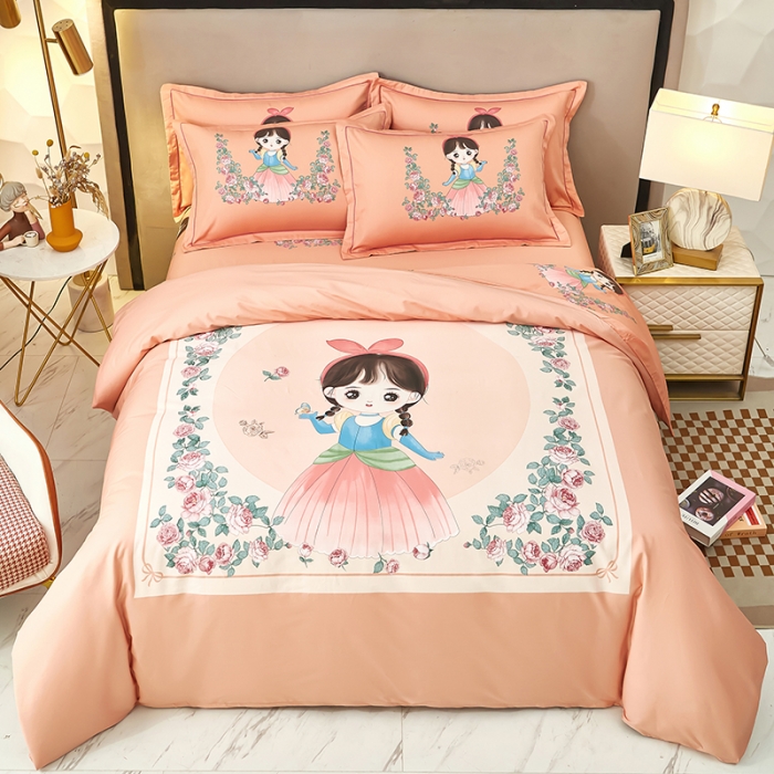 91家纺网 家纺一手货源 找家纺 雲归梦2023新款13372全棉活性大版印花简约居家四件套 花仙子粉