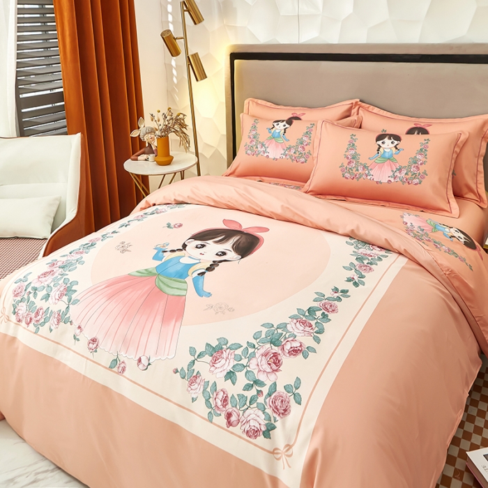 91家纺网 家纺一手货源 找家纺 雲归梦2023新款13372全棉活性大版印花简约居家四件套 花仙子粉